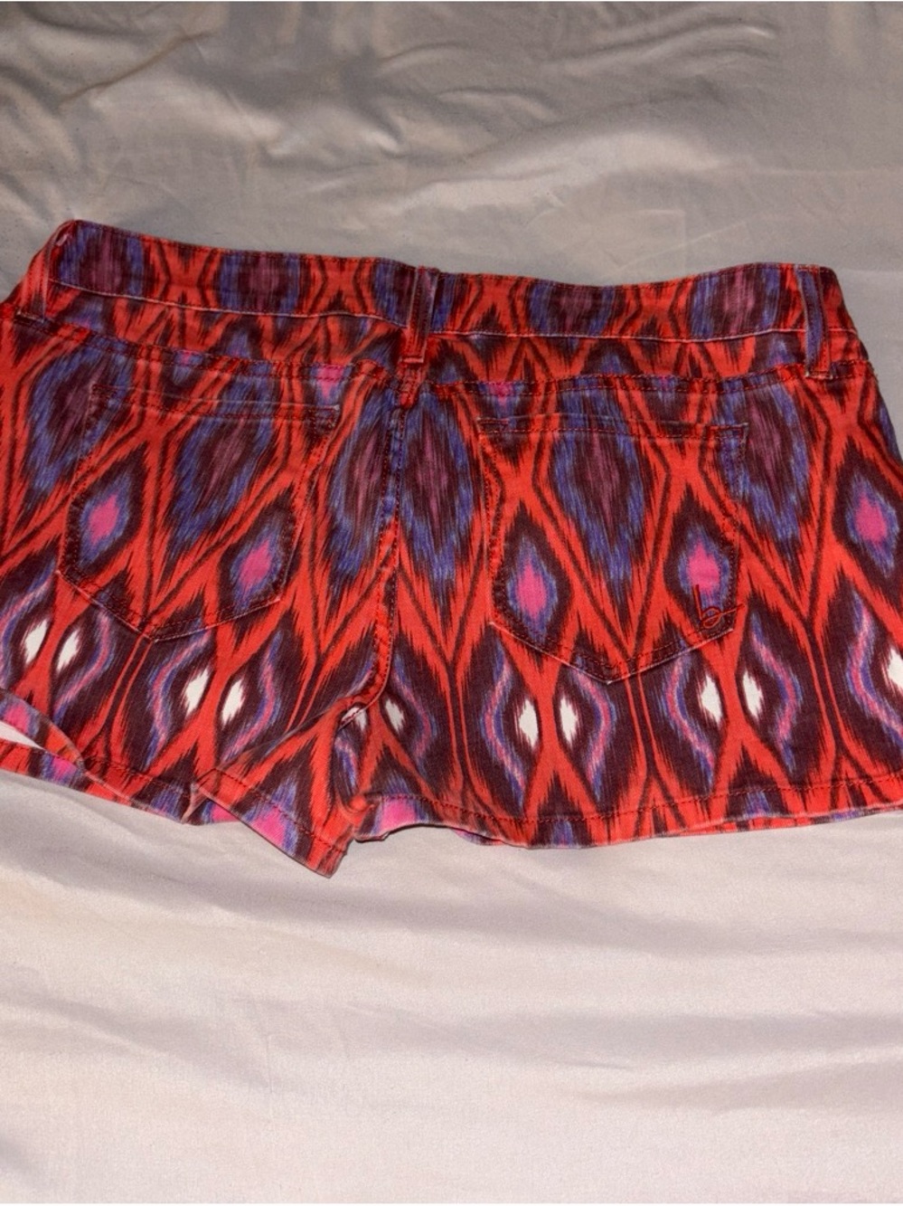 bebe Red and Purple Patterned Jean Shorts